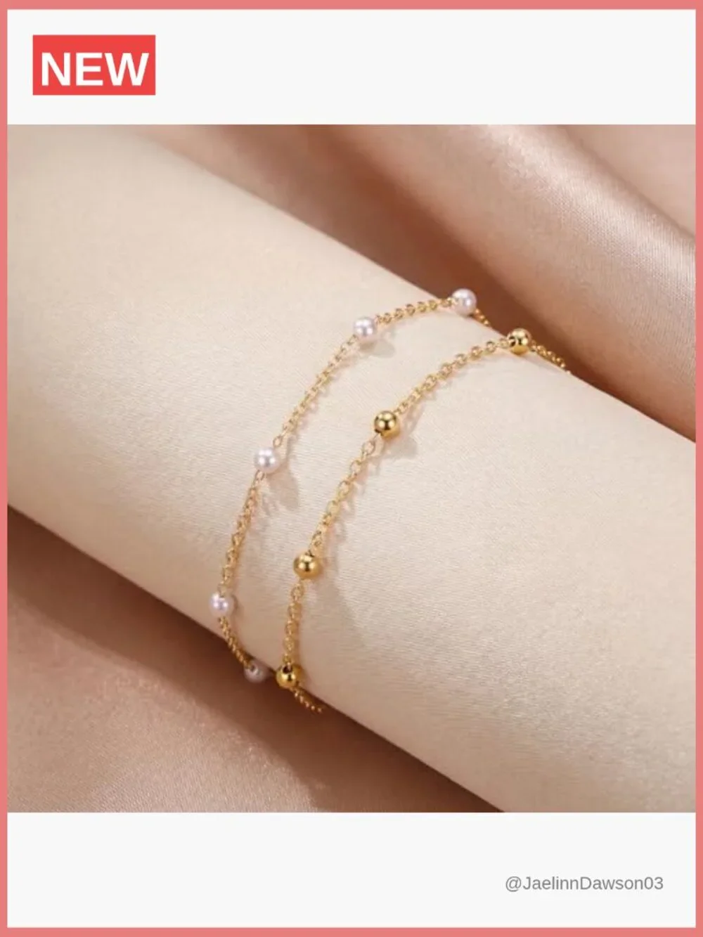 14K Gold Plated Pearl Bracelets Set Dainty Stackable Chain Bracelet for Women